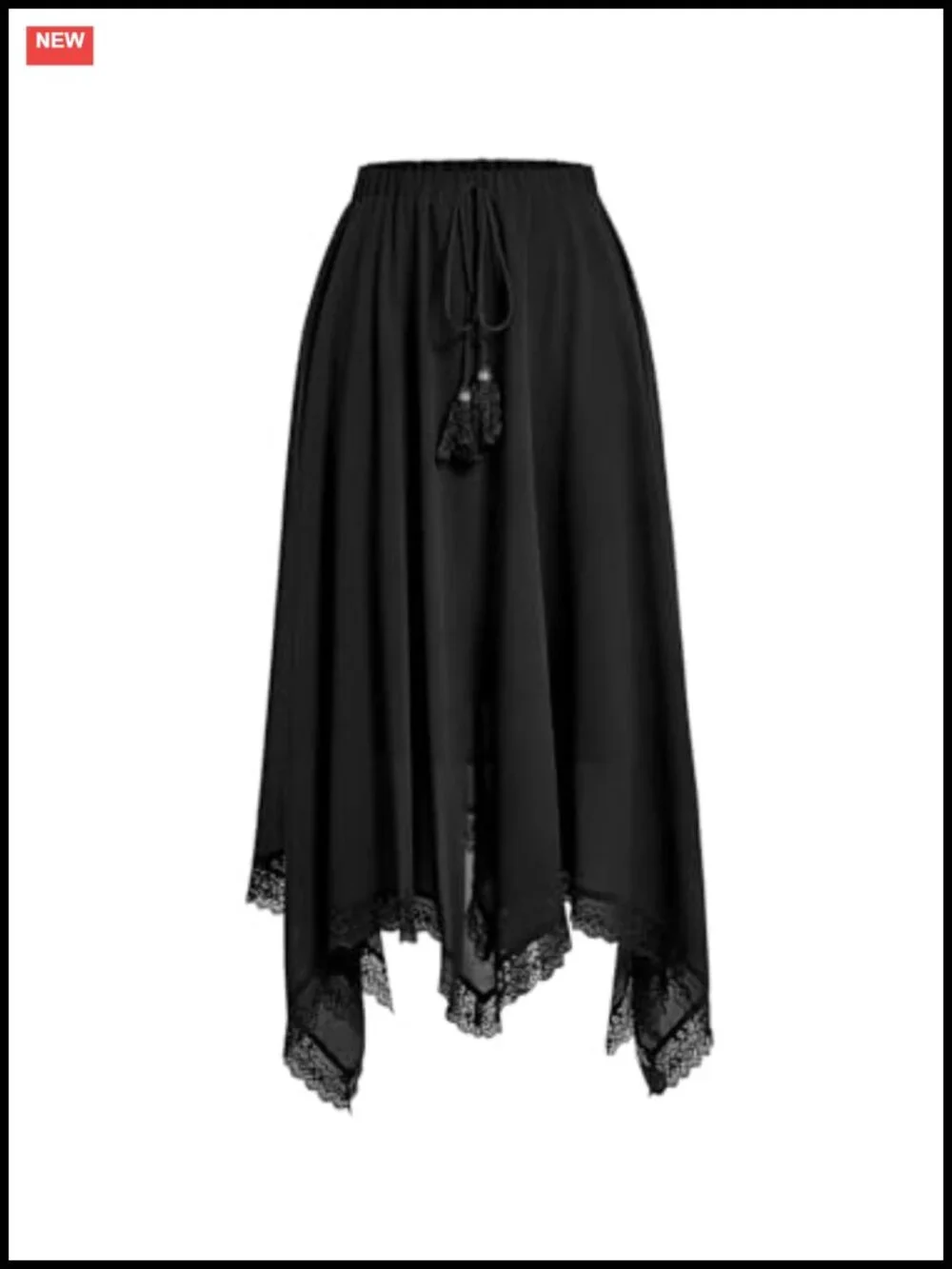Y2K Boho Lace Trim Asymmetrical High Low Long Skirt